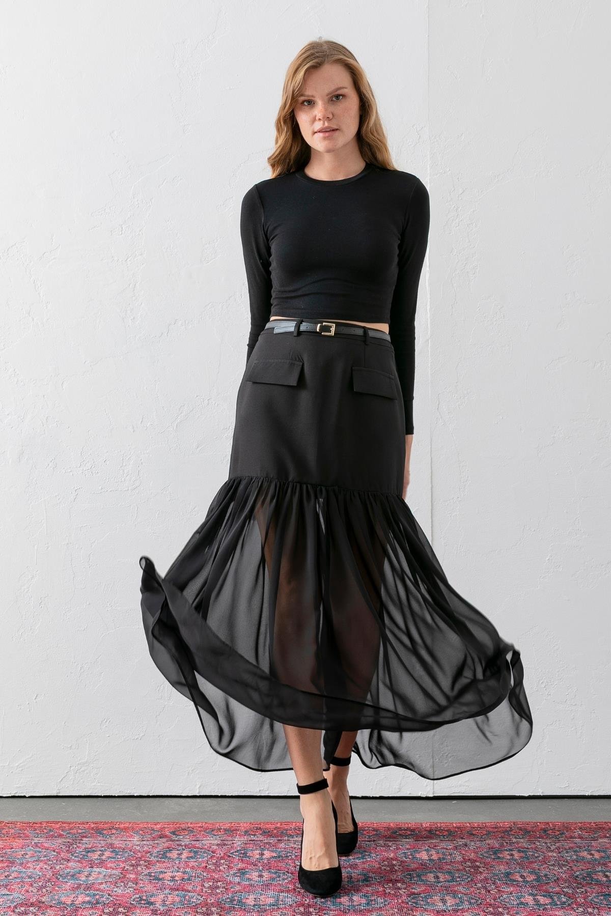 Yare Şifon Alt Detaylı Mini Etek 6816