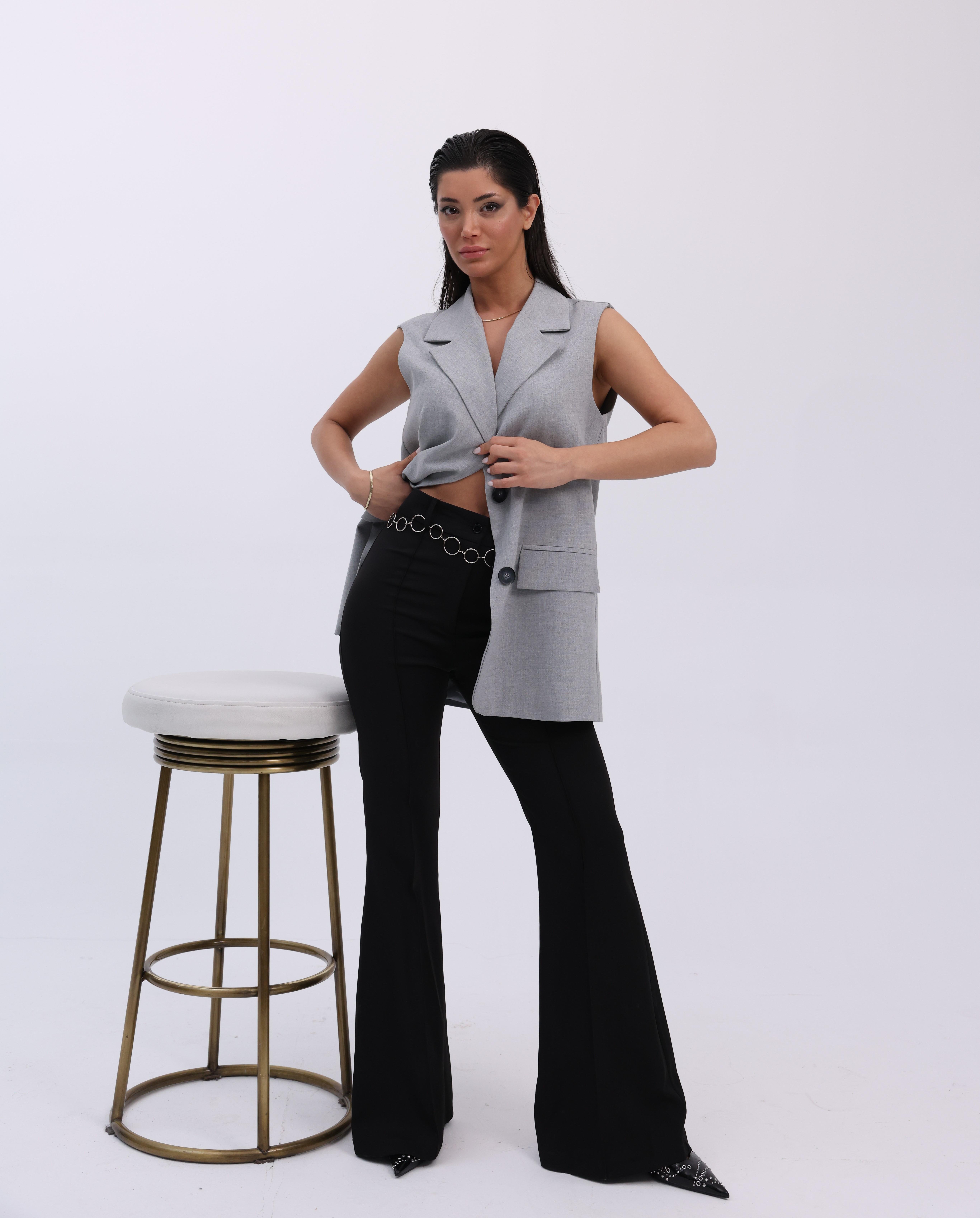 Zincir Aksesuarlı İspanyol Paça Pantolon 3876