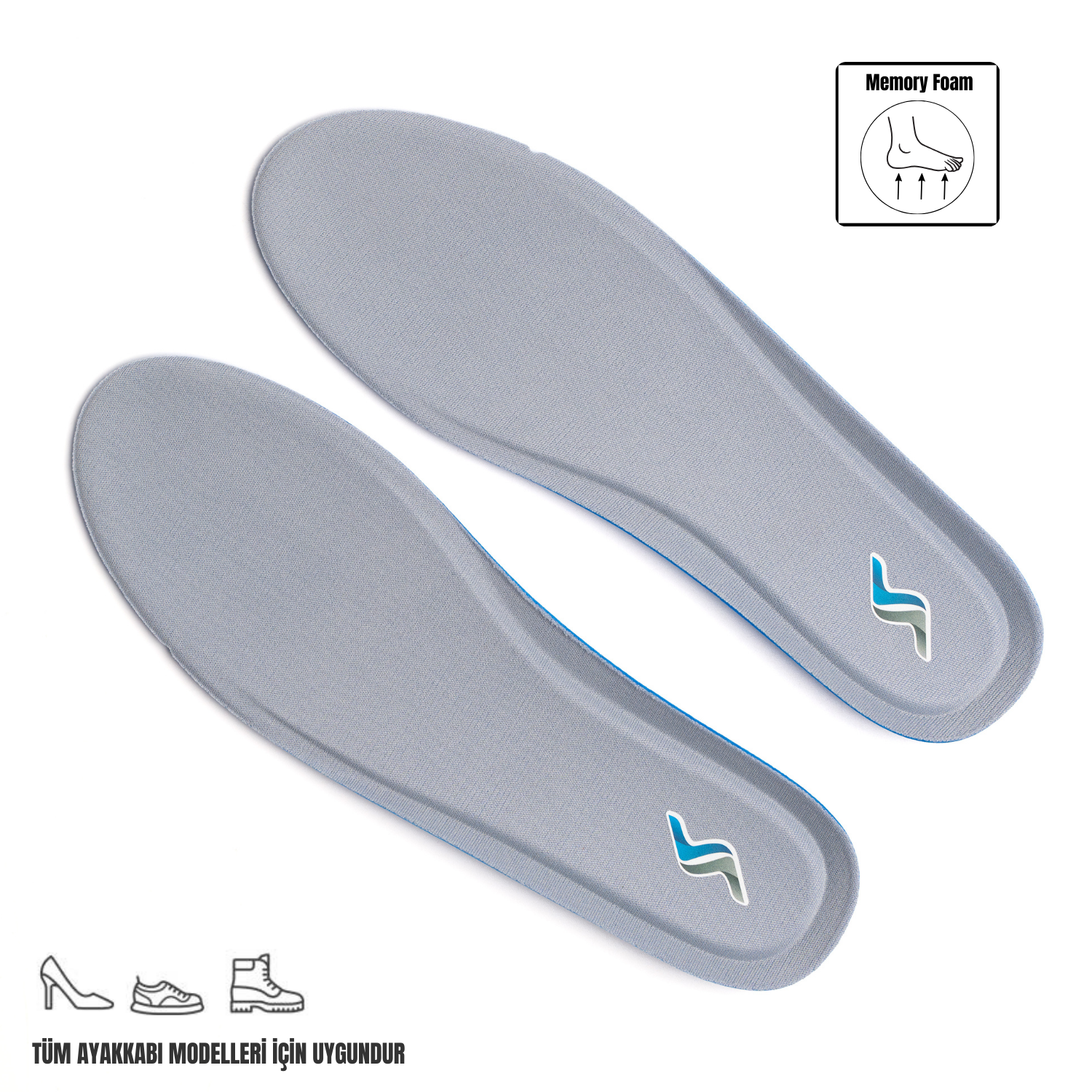  Memory Foam Ayakkabı Tabanlığı  Ortapedik Yastıklı Unisex 100 Model Tabanlık GRİ