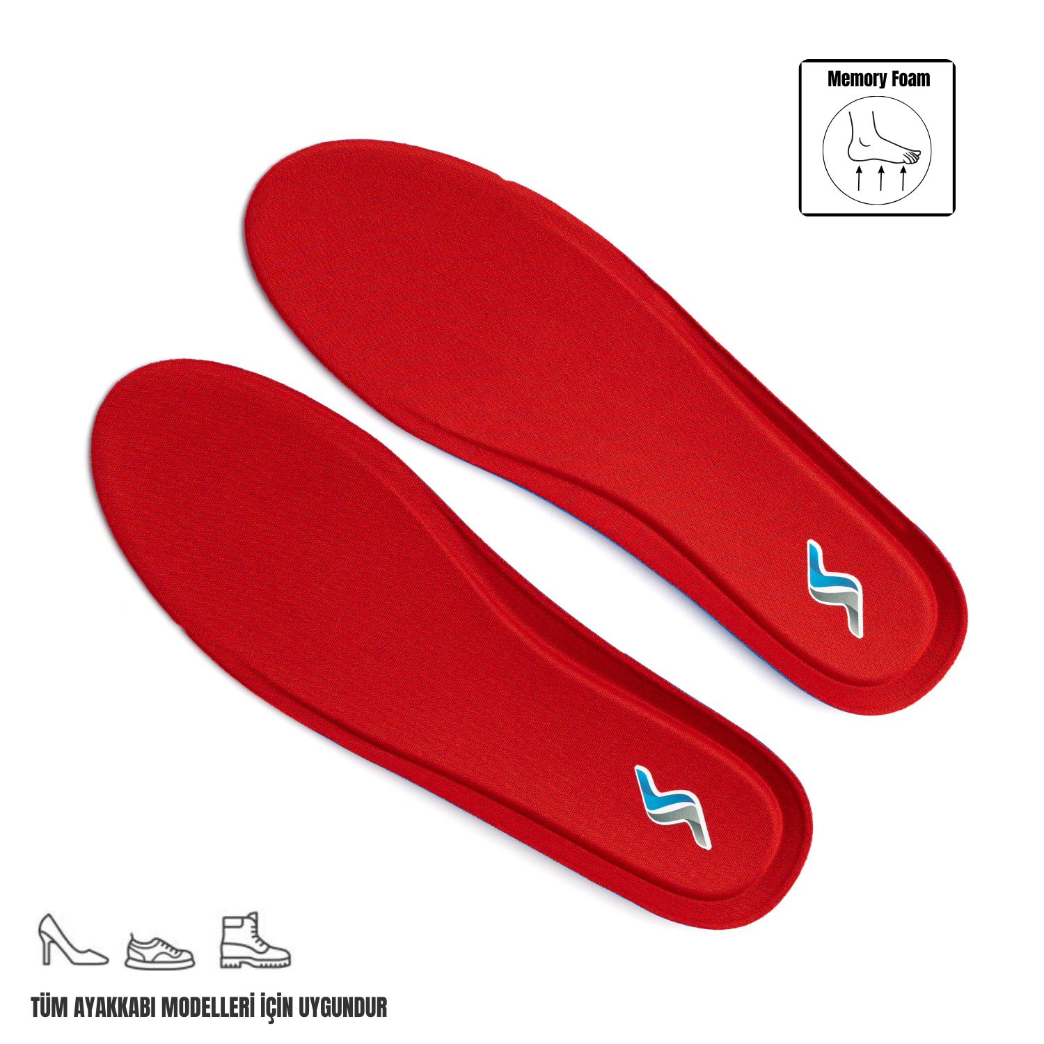  Memory Foam Ortapedik Yastıklı Unisex 100 Model Tabanlık KIRMIZI