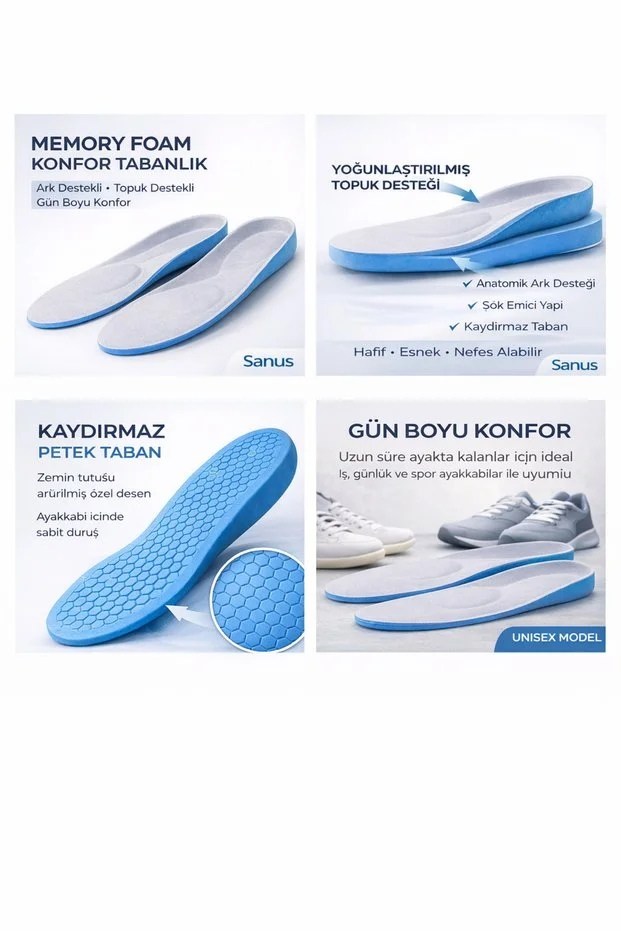 M2040 Boy Yükseltici Memory Foam Ark ve Topuk Destekli Tabanlık – Gri