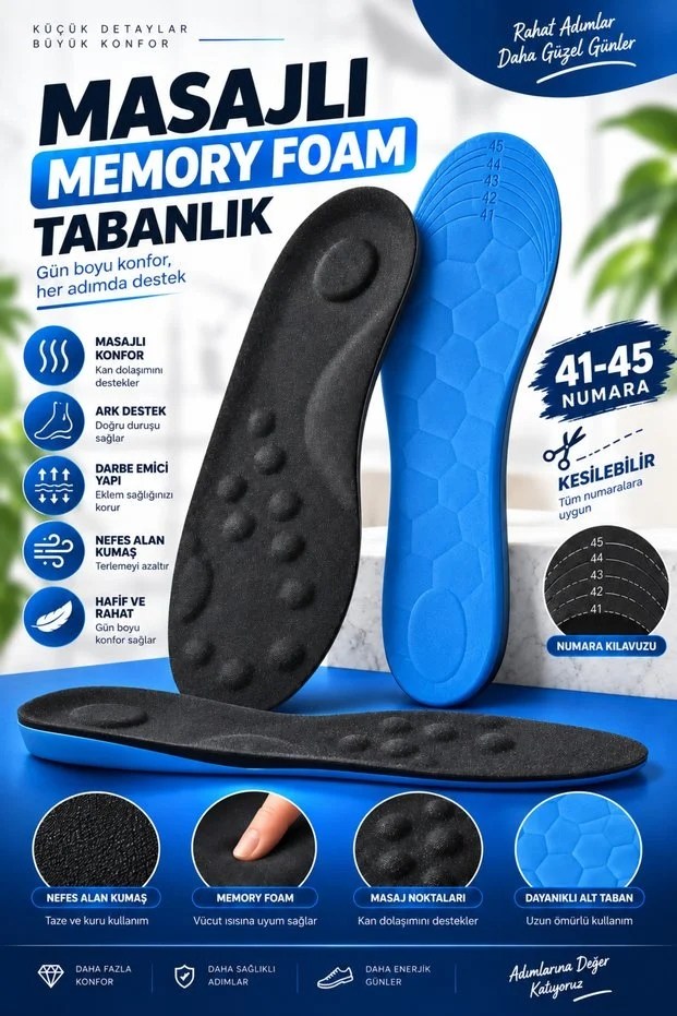 M500 Masaj Noktalı Memory Foam Ortopedik Tabanlık – Siyah