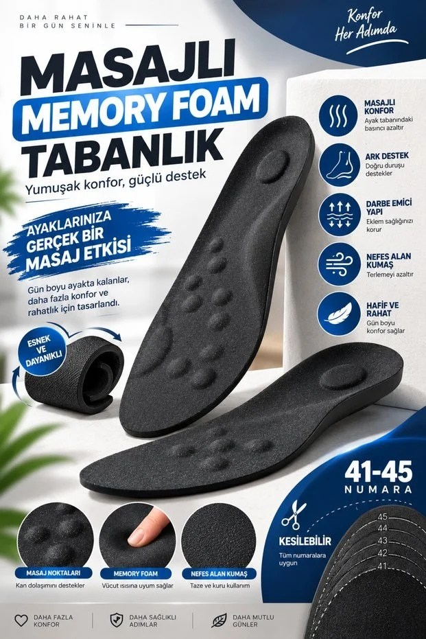 M500 Masaj Noktalı Memory Foam Ortopedik Tabanlık – Siyah