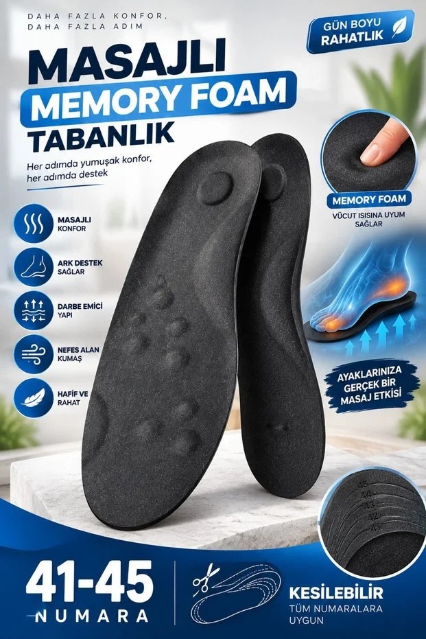 M500 Masaj Noktalı Memory Foam Ortopedik Tabanlık – Siyah