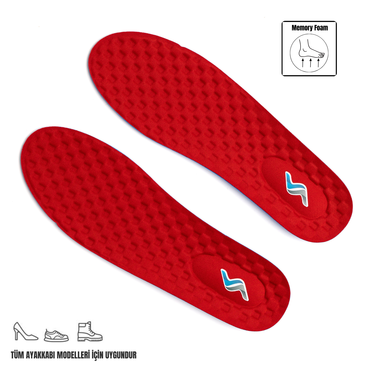M900 Model Memory Foam Ortapedik Boy Yükseltici Unisex Tabanlık KIRMIZI