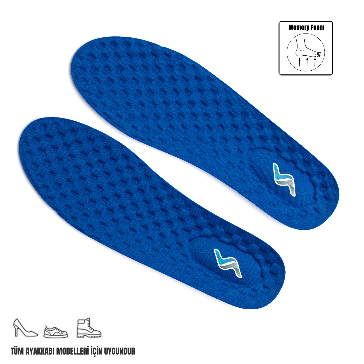 M900 Model Tek Ebat Unisex Memory Foam Ortapedik Boy Yükseltici Tabanlık Mavi
