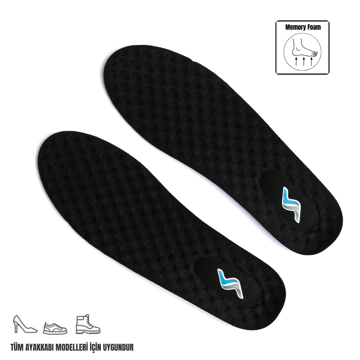 M900 Model Tek Ebat Unisex Memory Foam Ortapedik Boy Yükseltici Tabanlık Siyah