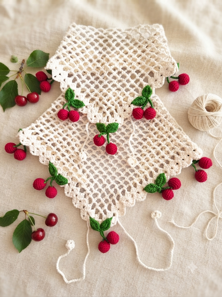 % 100 El İşçiliği Kirazlı Bandana Anne & Kız Set 