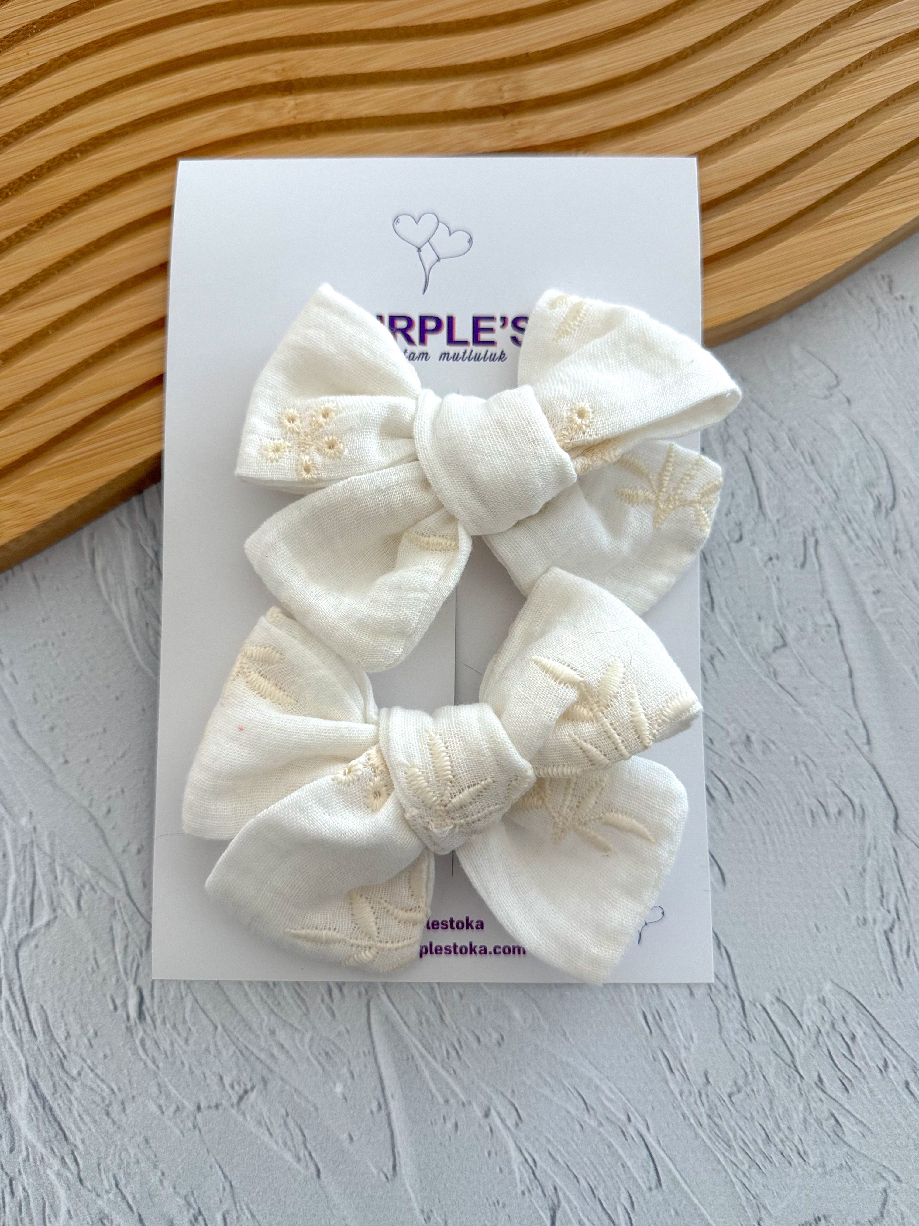 % 100 El İşçiliği Müslin Brode Fiyonk Klips Çiftli 