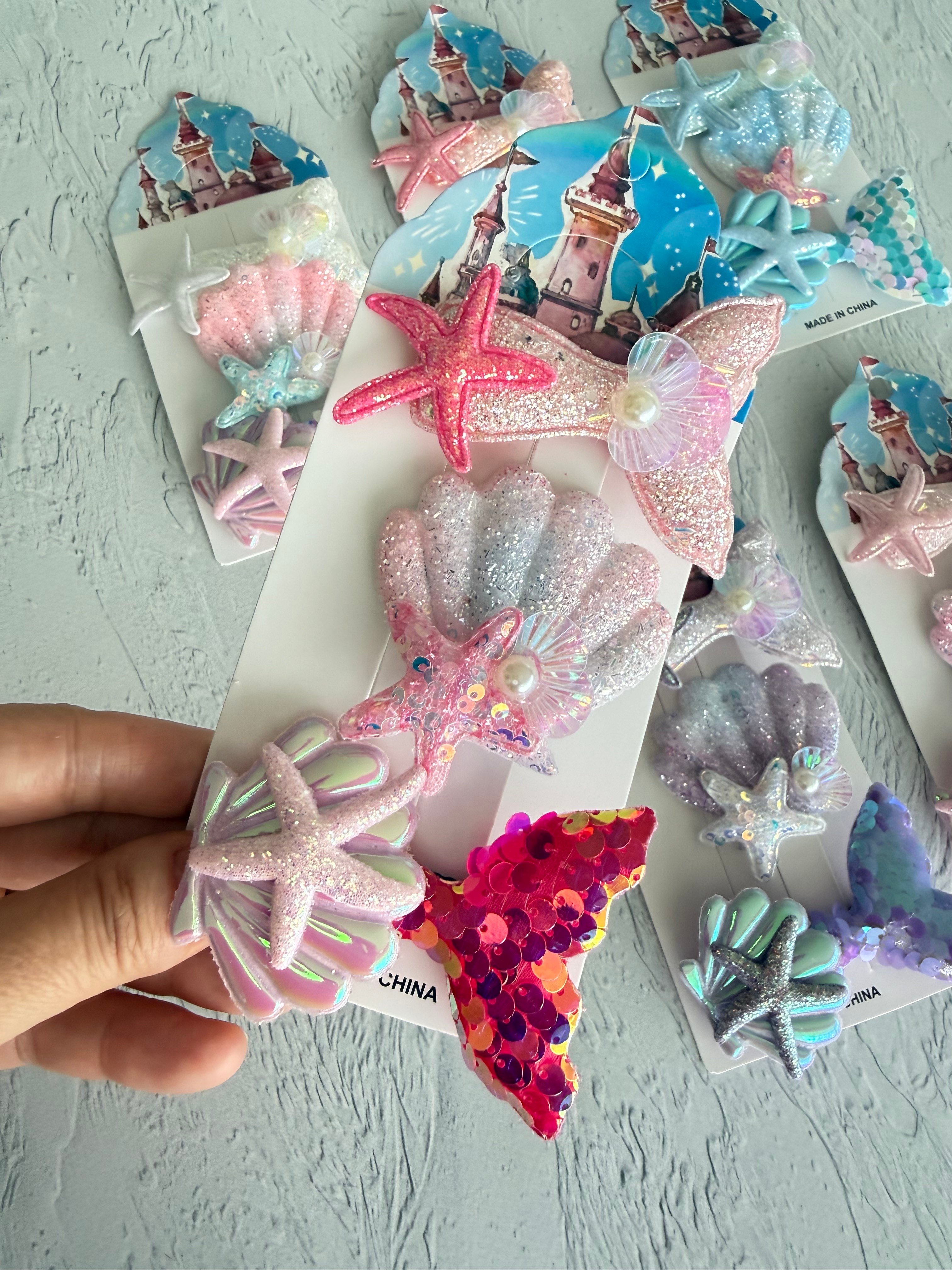 3'lü Mermaid Model Simli Payetli Pens Toka Seti 