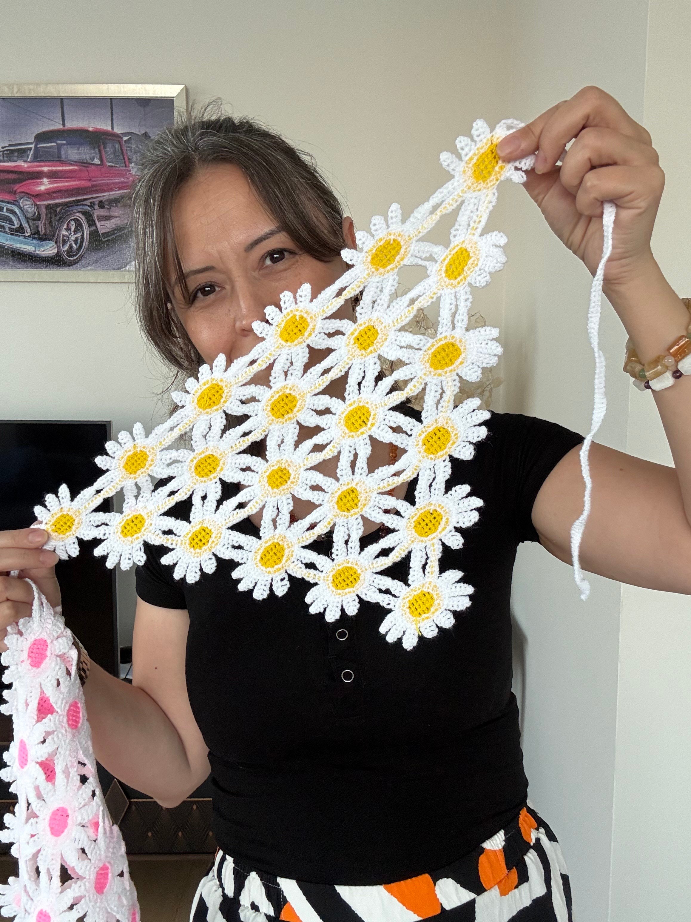 Bohem Örme Papatya Motifli Pamuklu Bandana 
