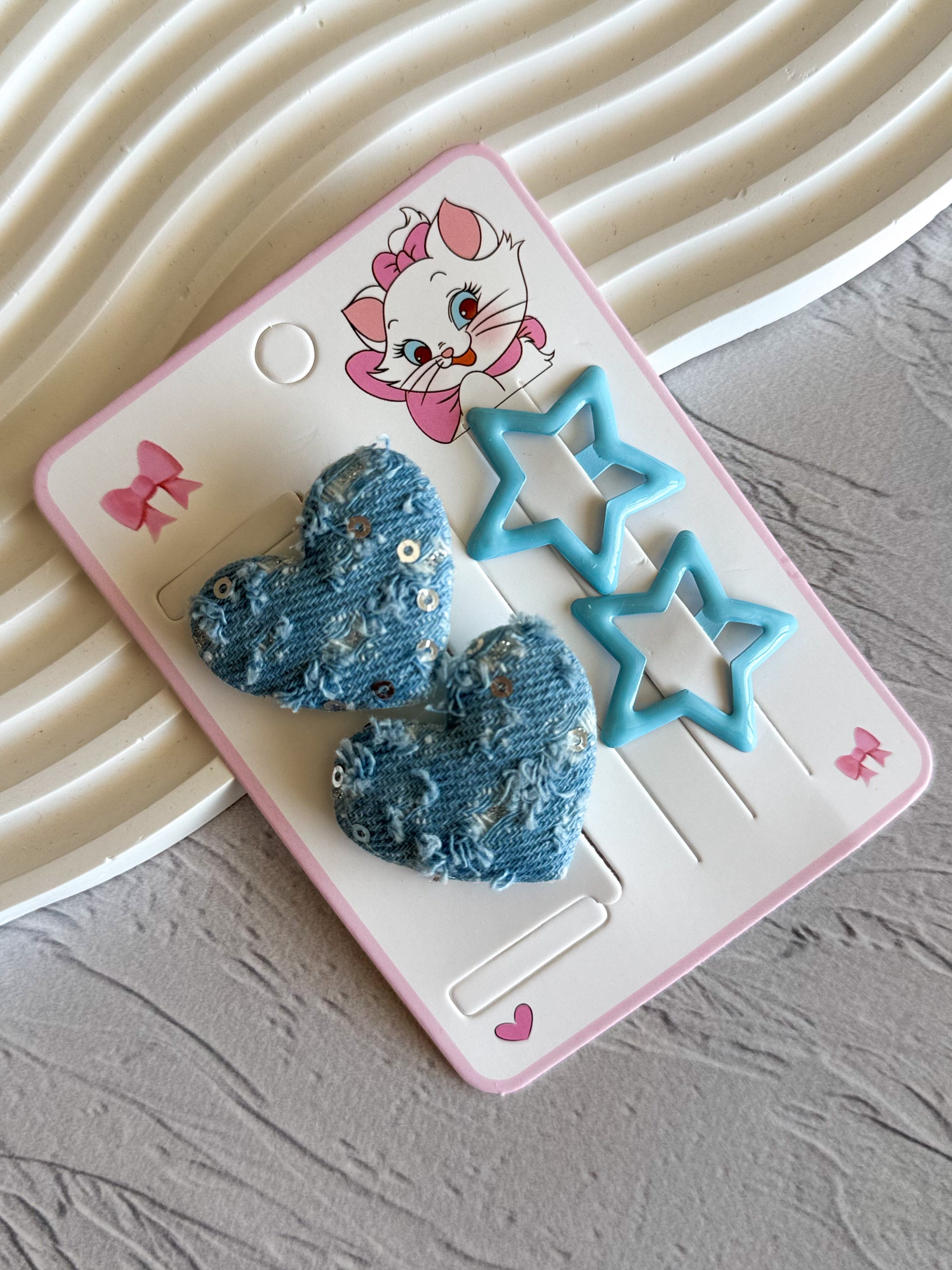 Denim Detaylı Mavi 4'lü Toka Seti 