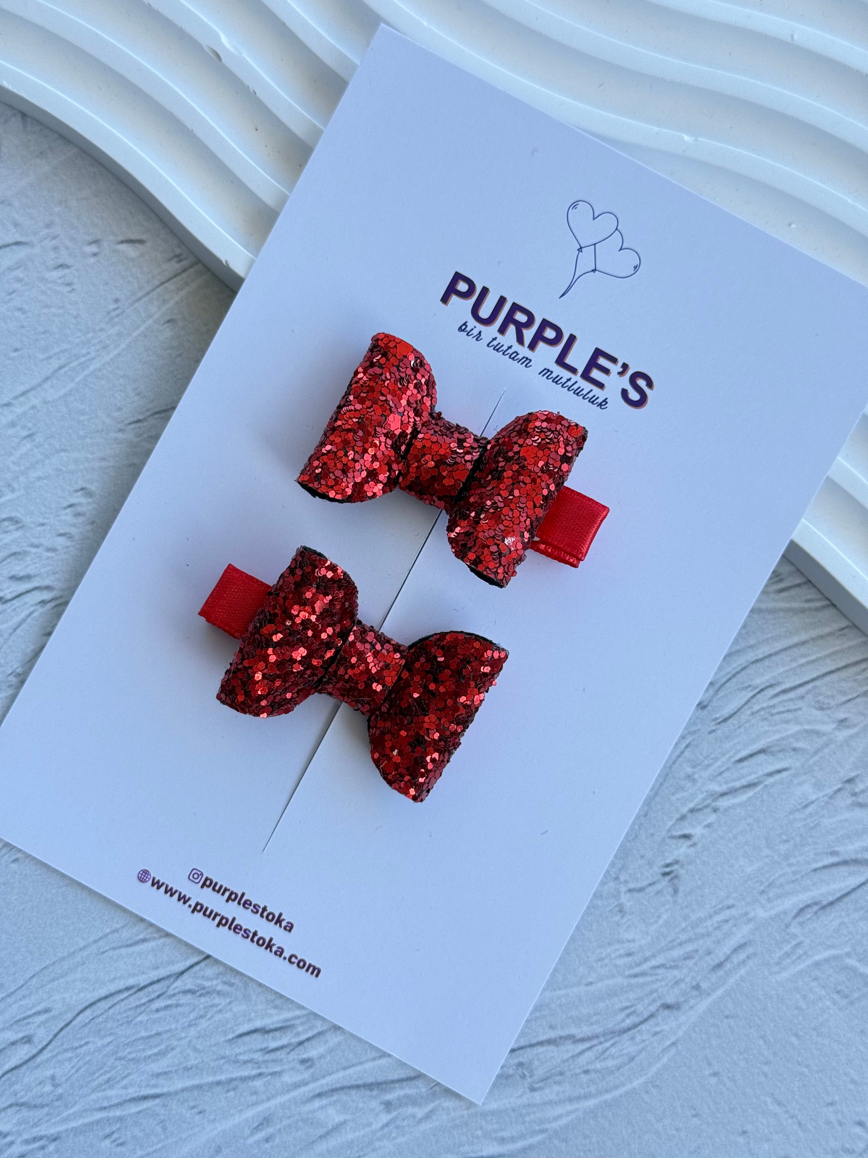 El Yapımı Glitter  Fiyonk Klips Çift 