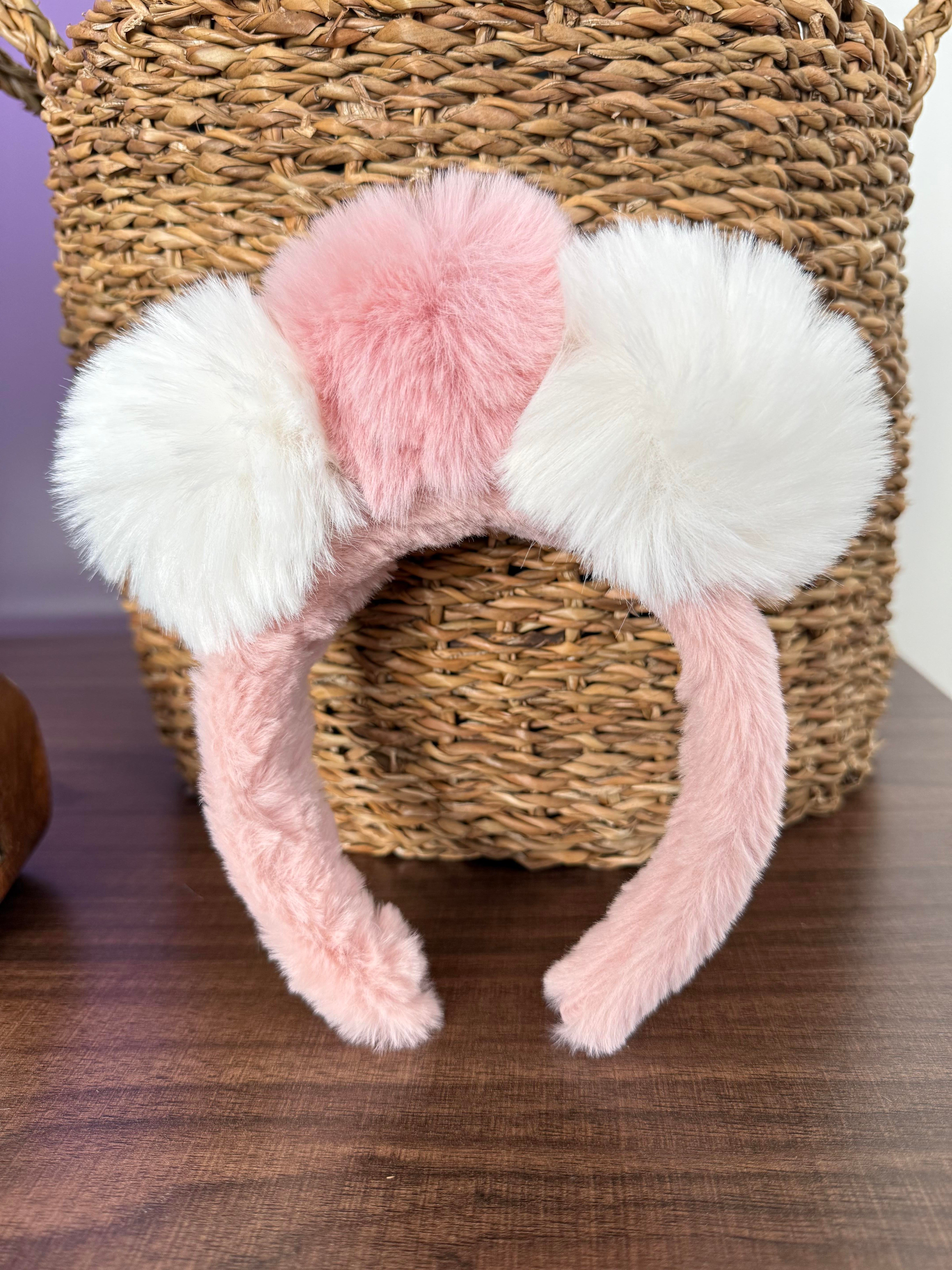 Peluş Dev Ponpon Taç Pembe & Ekru