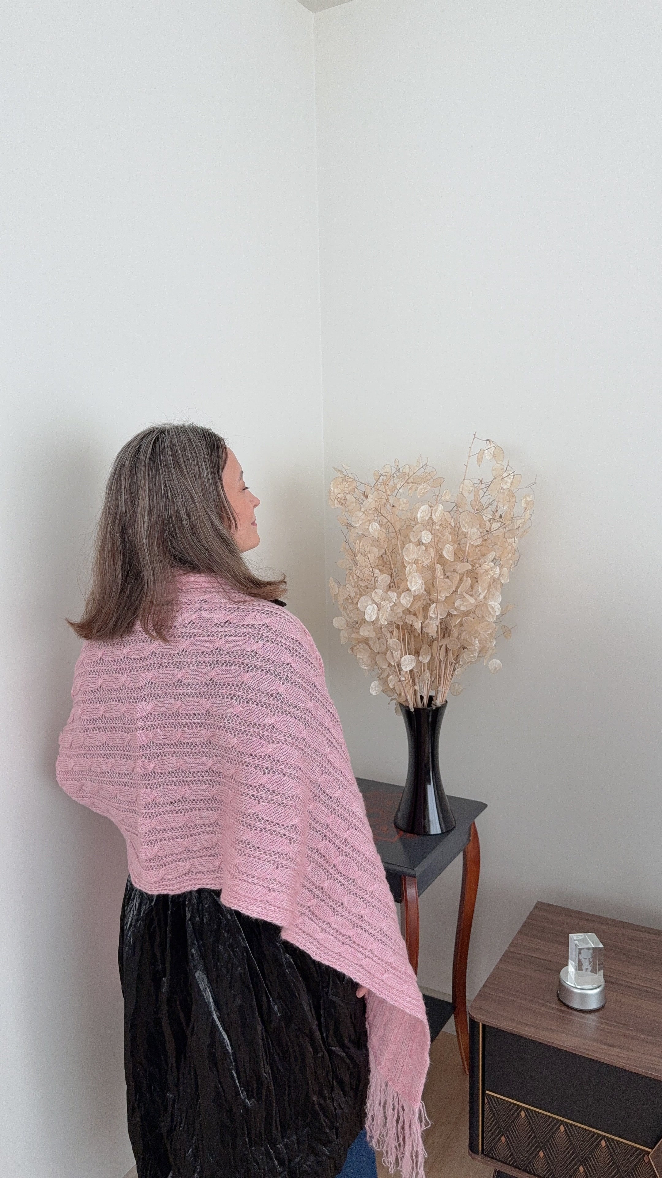 Saç Örgü Model Yumuşak Dokulu Püsküllü Triko Şal 60x200 cm 