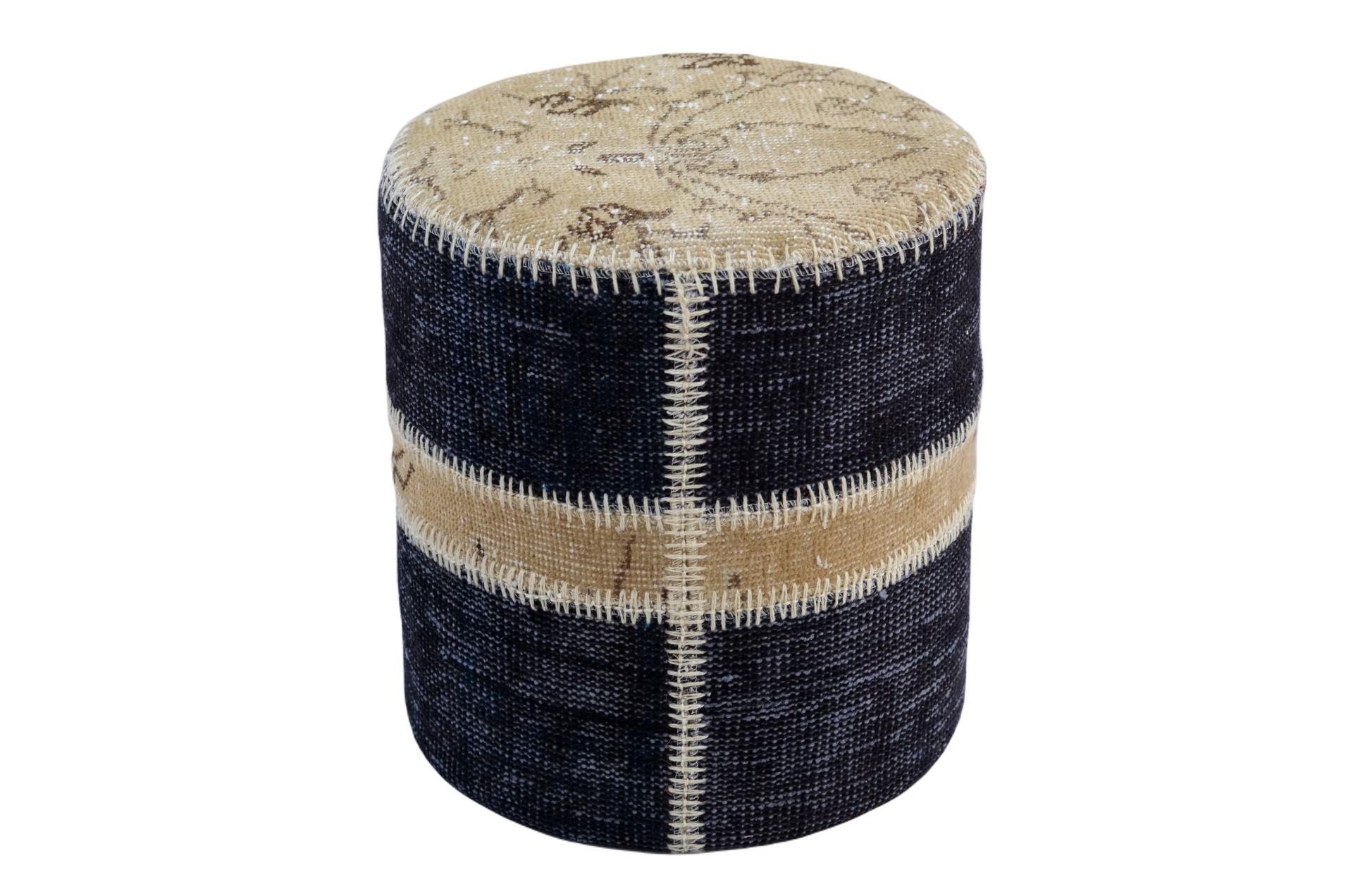 Madalyon Patchwork Puf Bej-Antrasit Silindir
