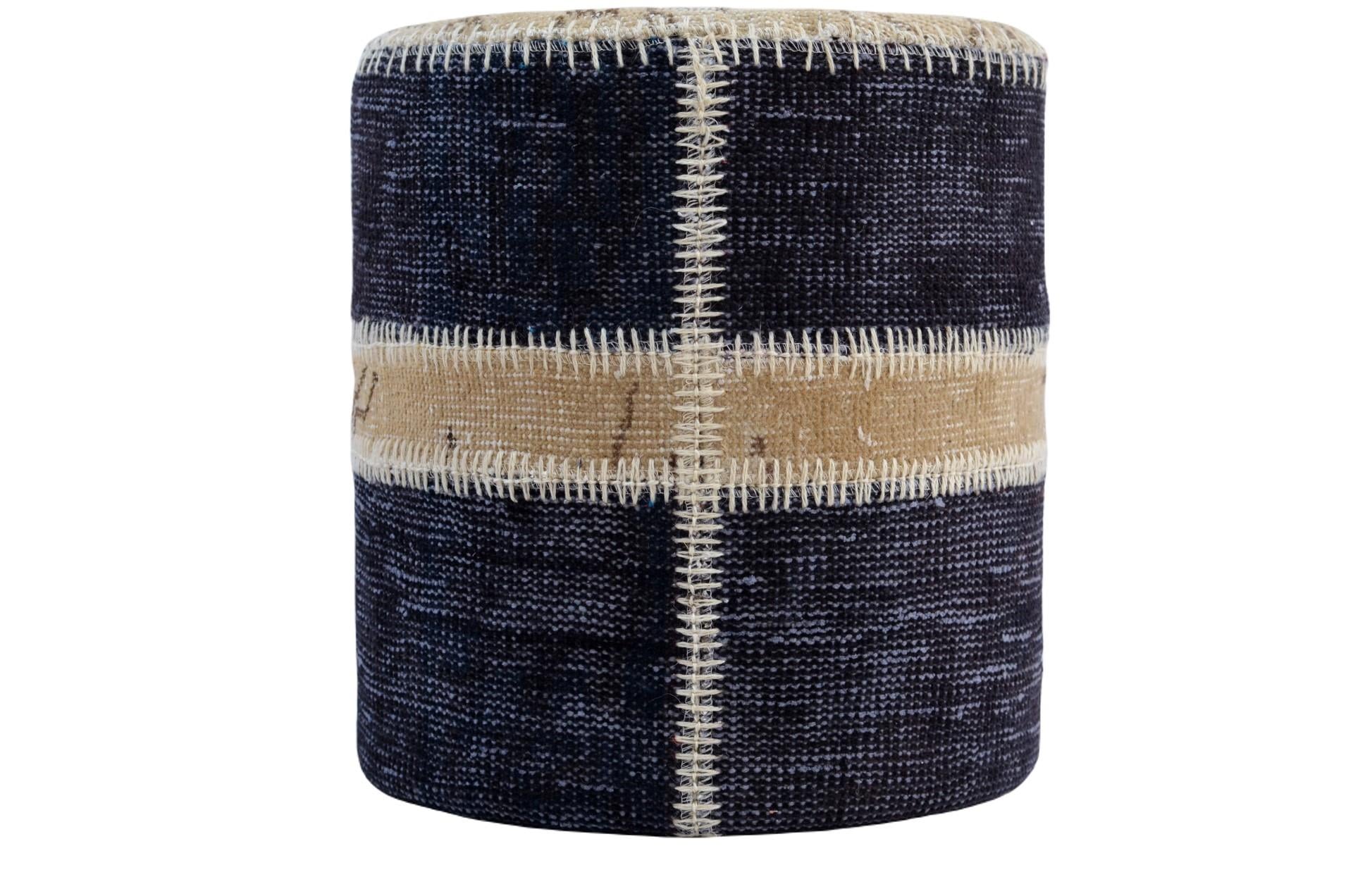 Madalyon Patchwork Puf Bej-Antrasit Silindir