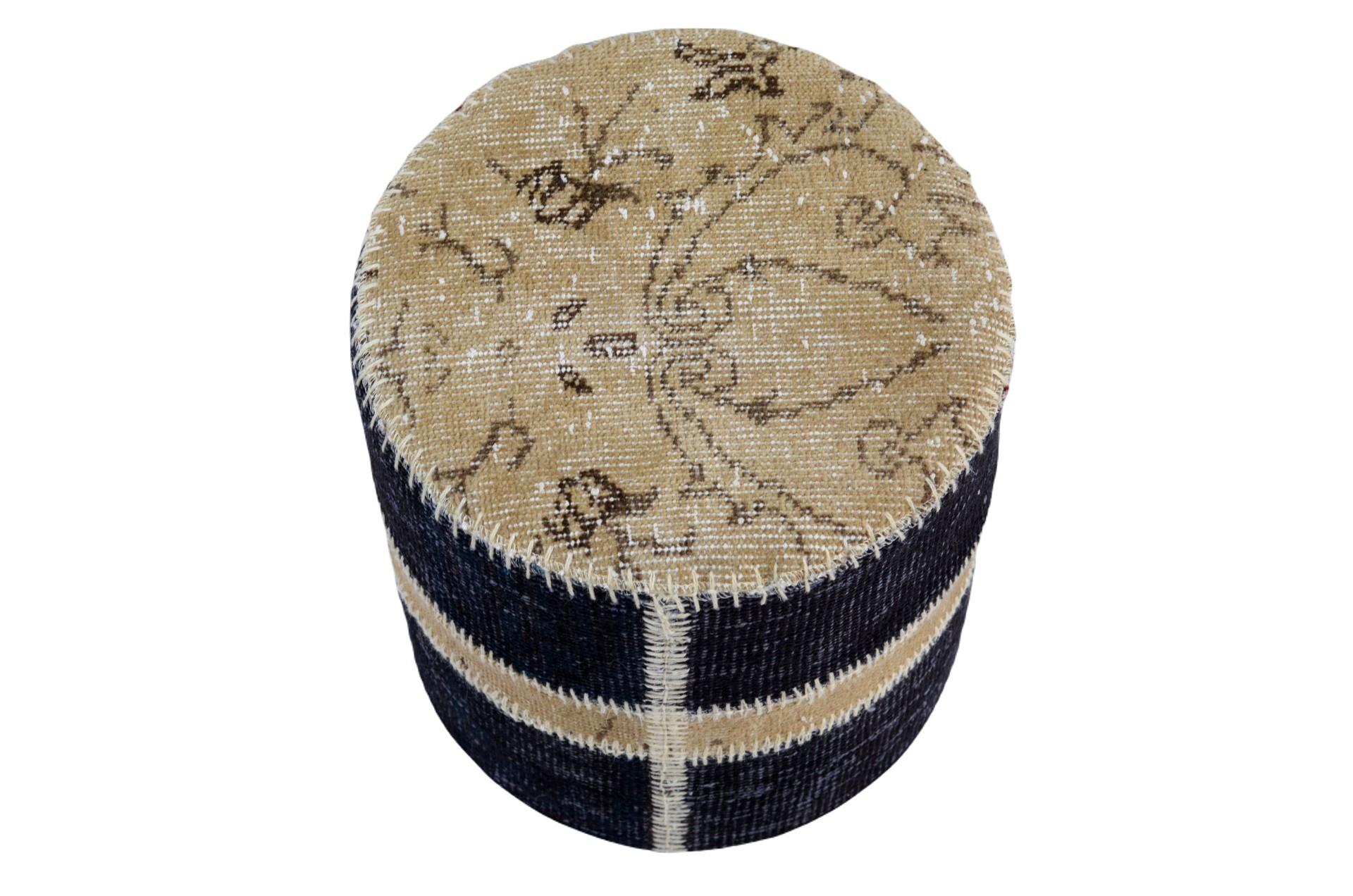 Madalyon Patchwork Puf Bej-Antrasit Silindir