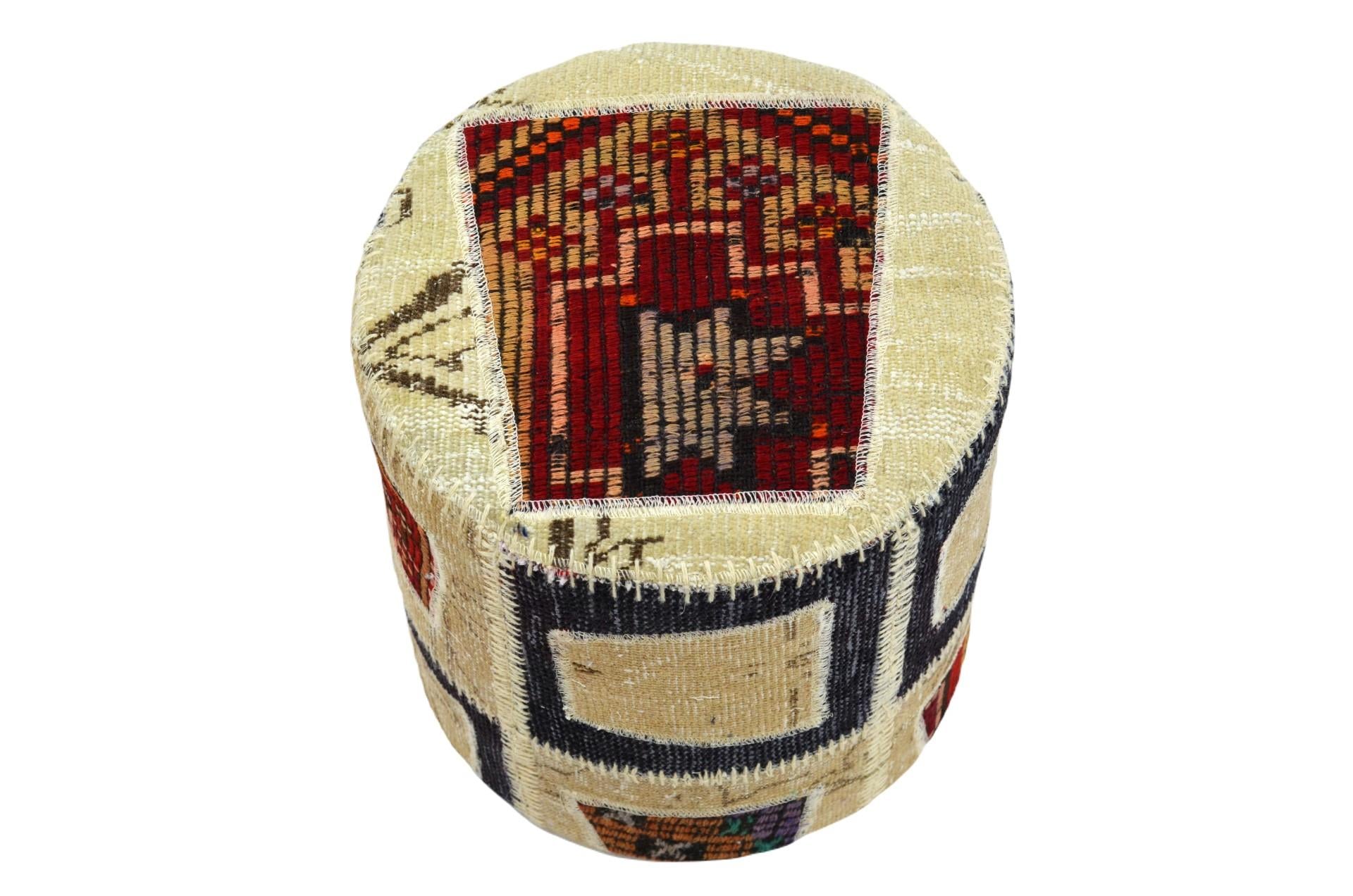 Madalyon Patchwork Puf Bej Karışık Silindir