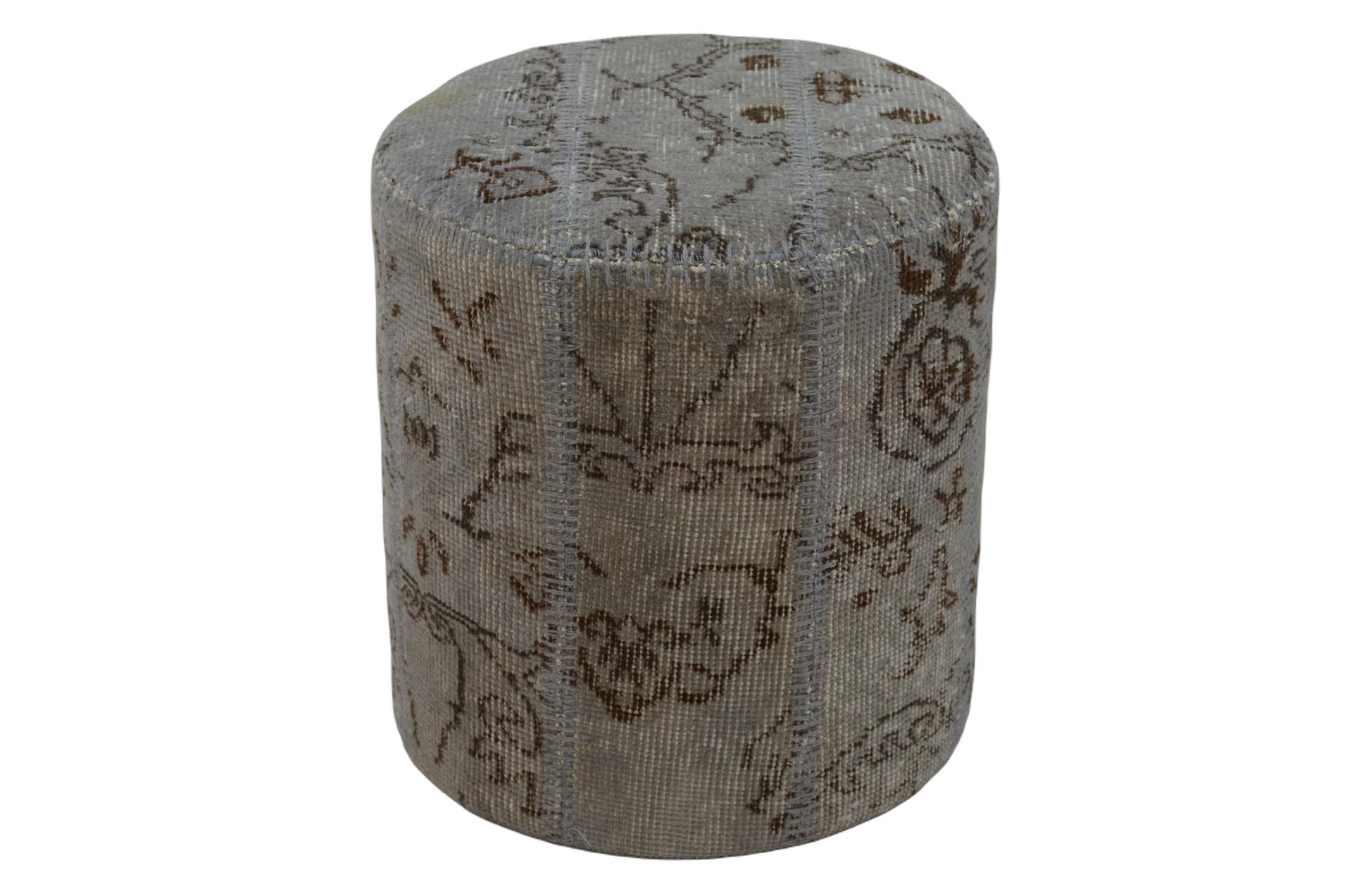 Madalyon Patchwork Puf Gri Silindir