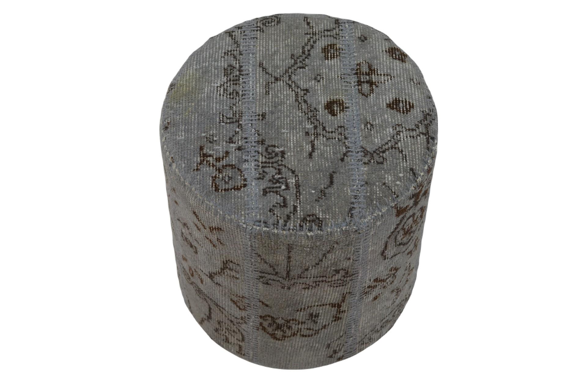 Madalyon Patchwork Puf Gri Silindir