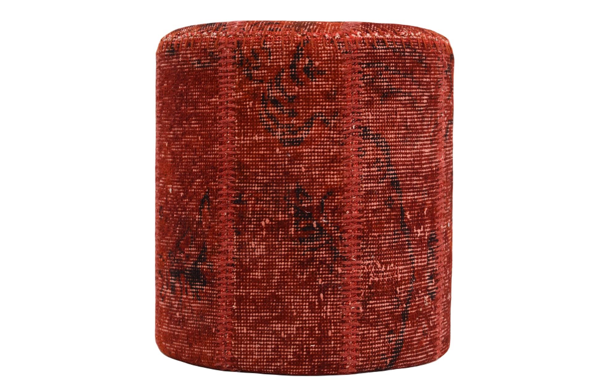 Madalyon Patchwork Puf Kırmızı Silindir