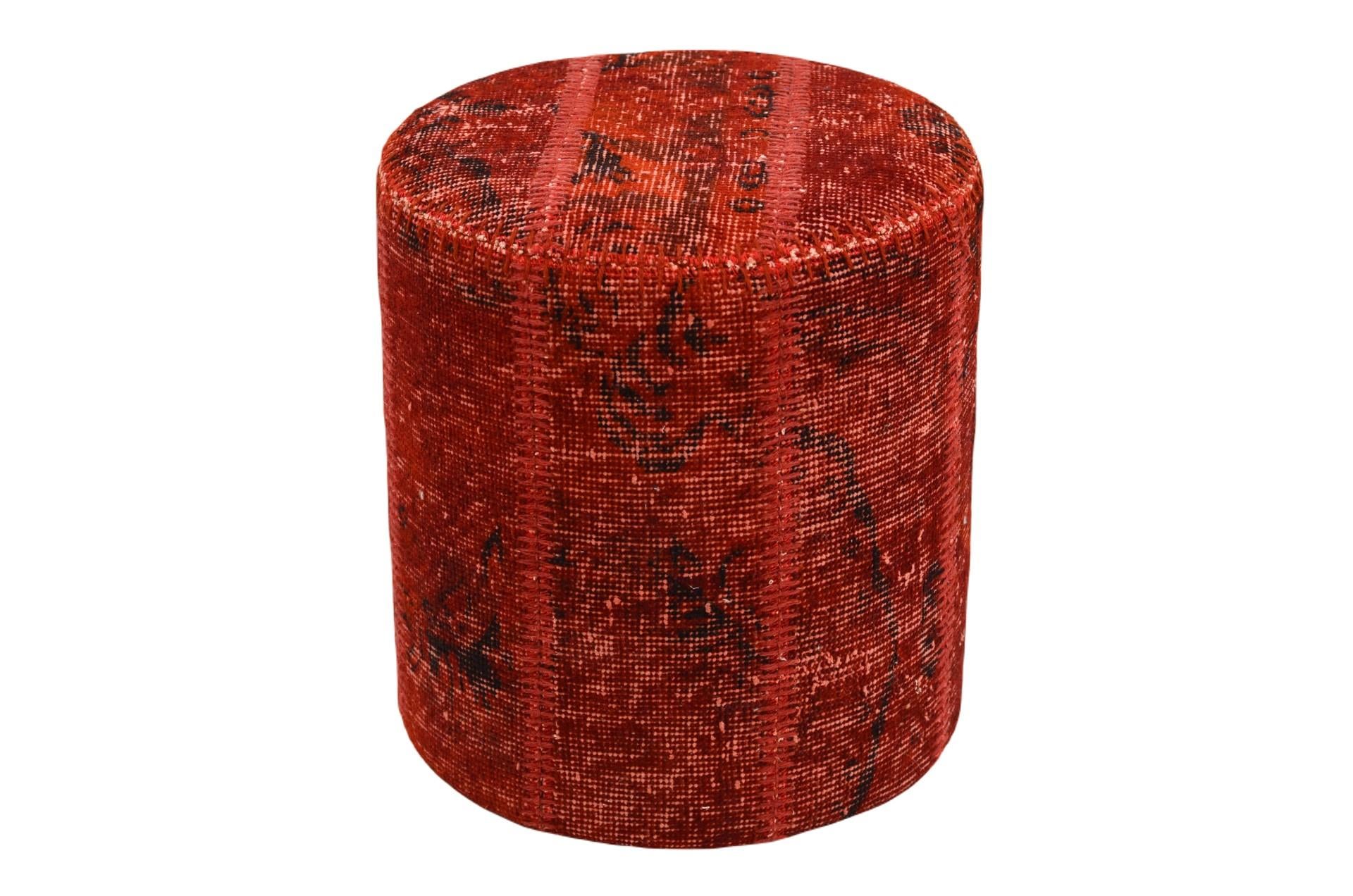 Madalyon Patchwork Puf Kırmızı Silindir