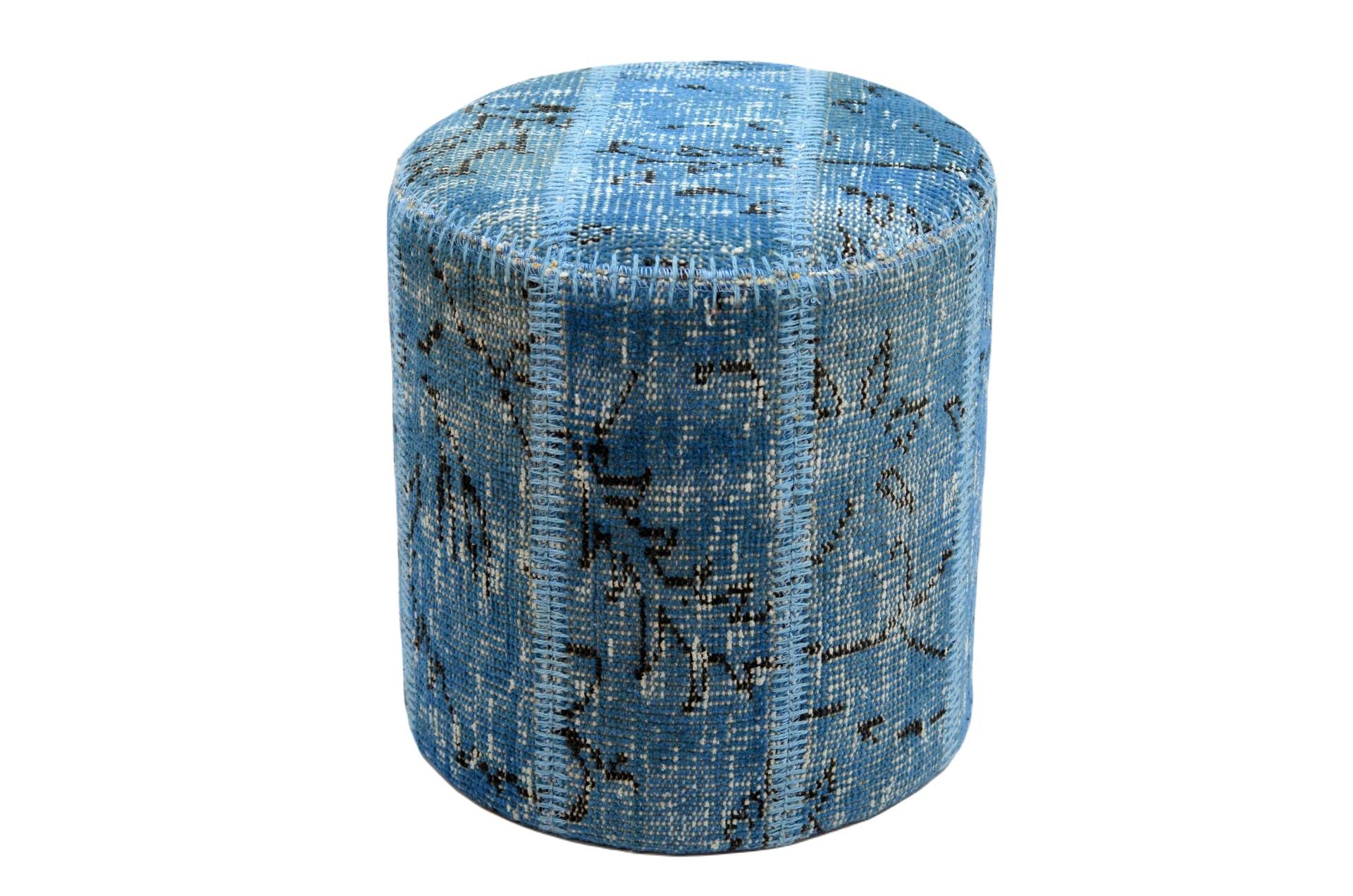 Madalyon Patchwork Puf Mavi Silindir