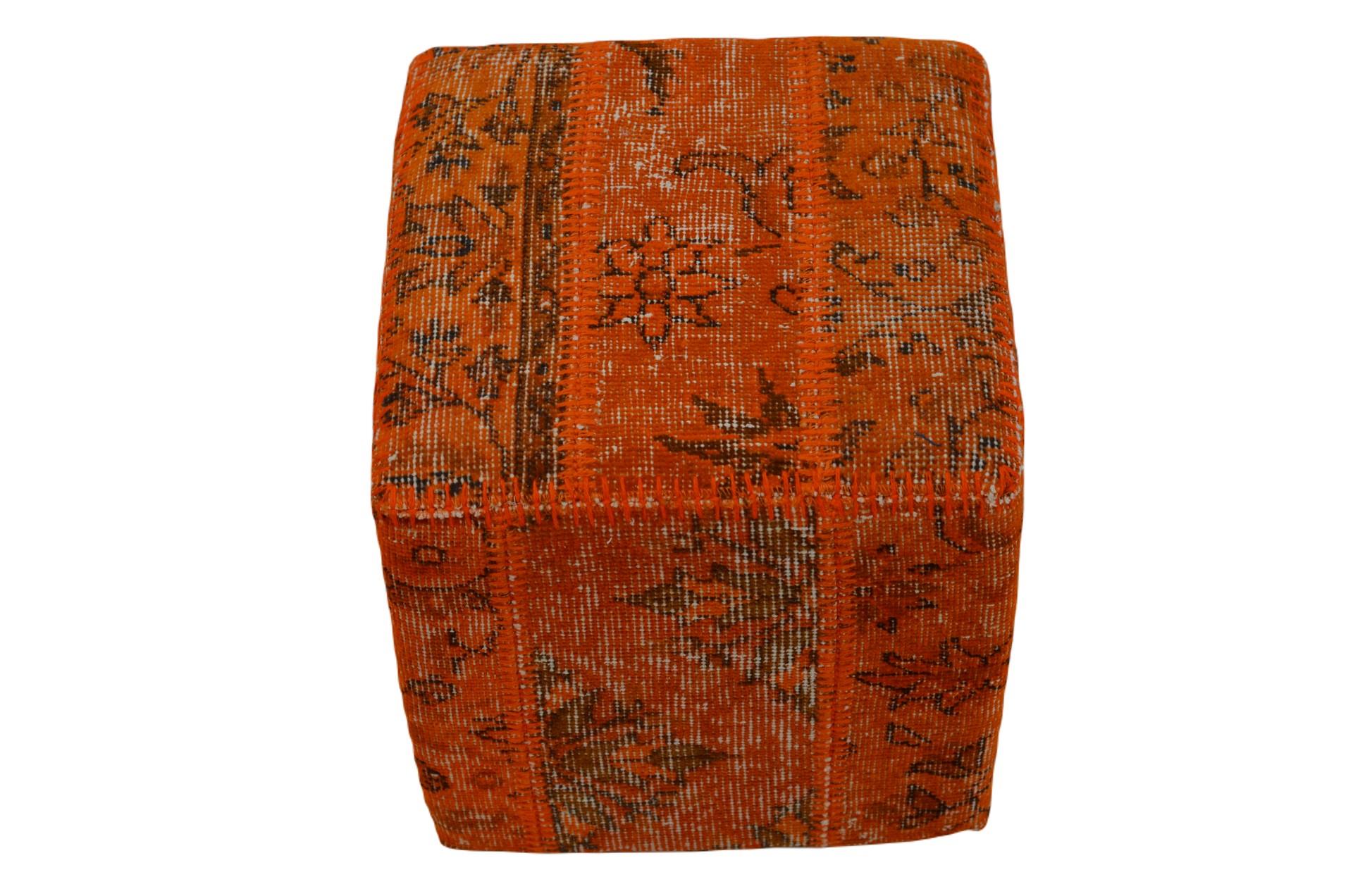Madalyon Patchwork Puf Turuncu Küp