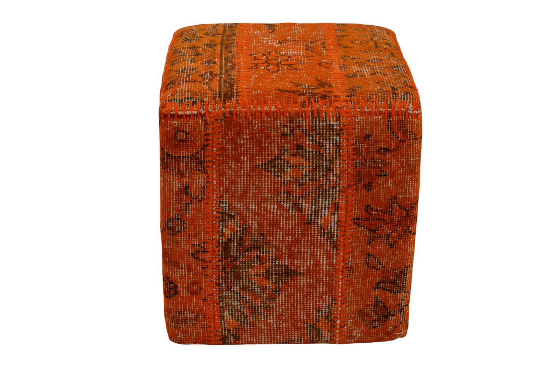 Madalyon Patchwork Puf Turuncu Küp