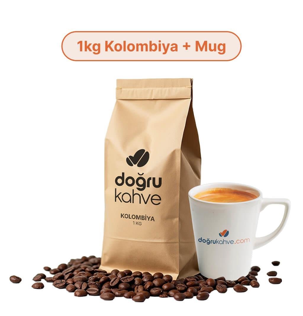 1 Kg Kolombiya Filtre Kahve + Baskılı Porselen Mug 220 ml