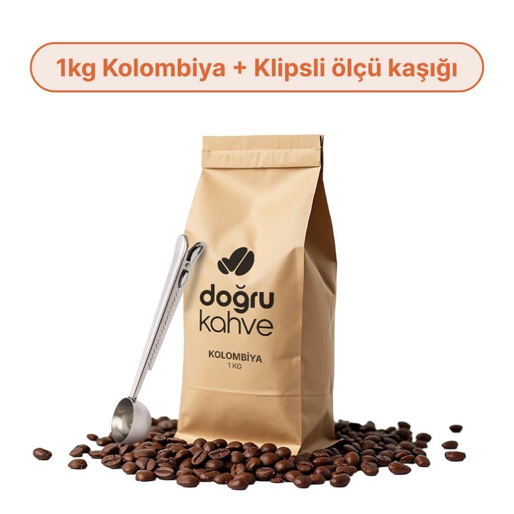 1 Kg Kolombiya Filtre Kahve + Klipsli Ölçü Kaşığı