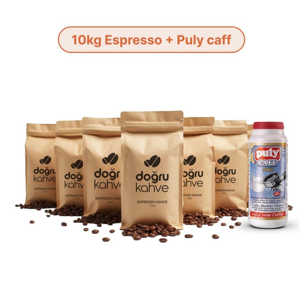 10 Kg Espresso Kahve + Puly Caff Kahve Makinesi Temizleme Tozu 900 gr