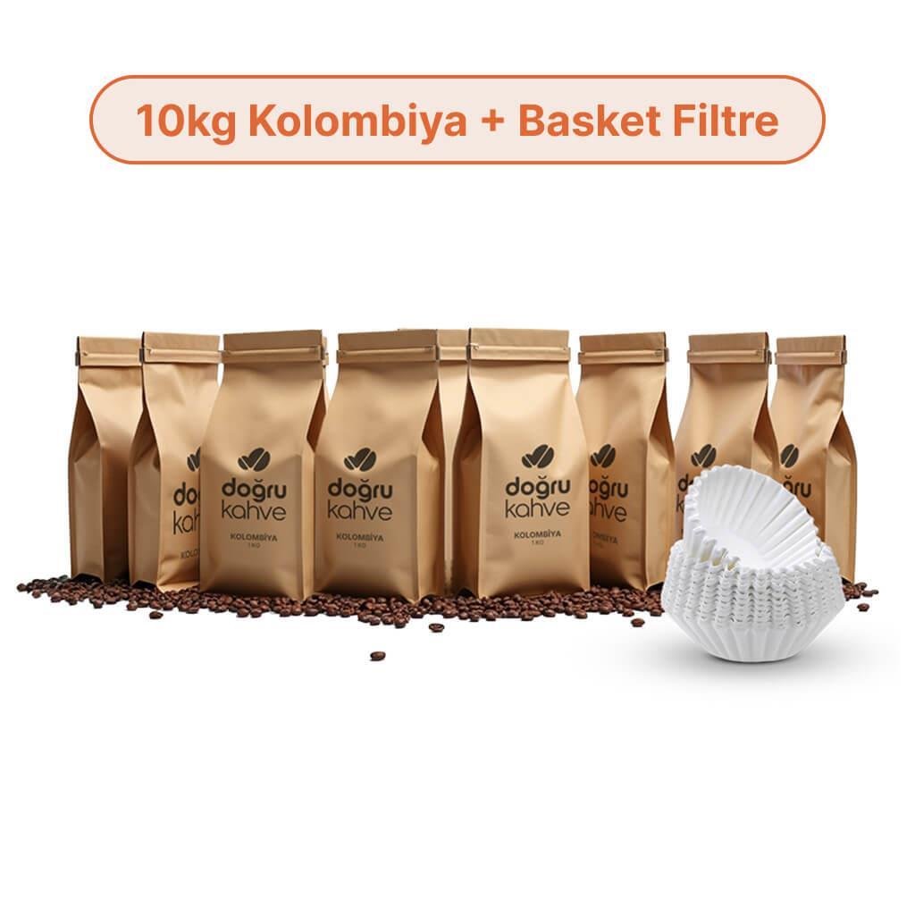 10 Kg Kolombiya Filtre Kahve + 250 Adet Basket Filtre Kağıdı