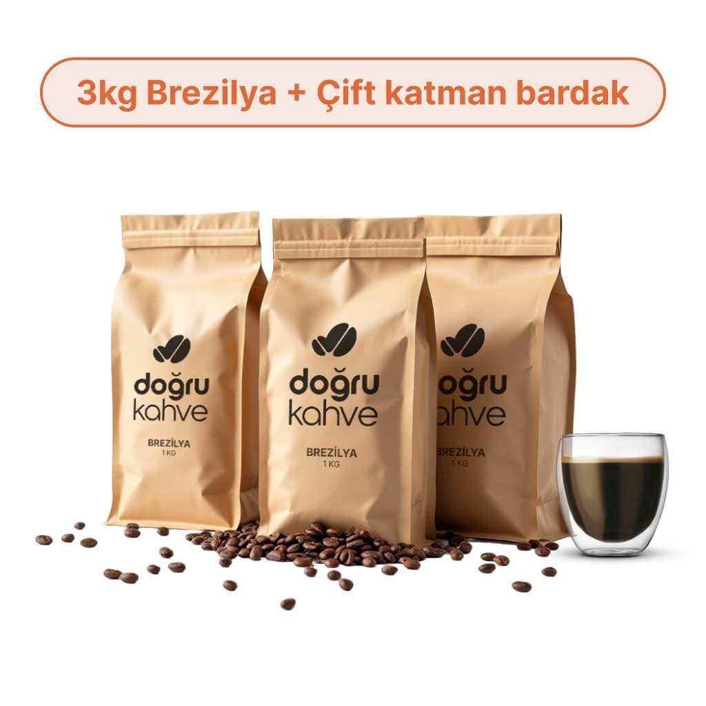 3 Kg Brezilya Filtre Kahve + Çift Katmanlı Bardak 250 ml