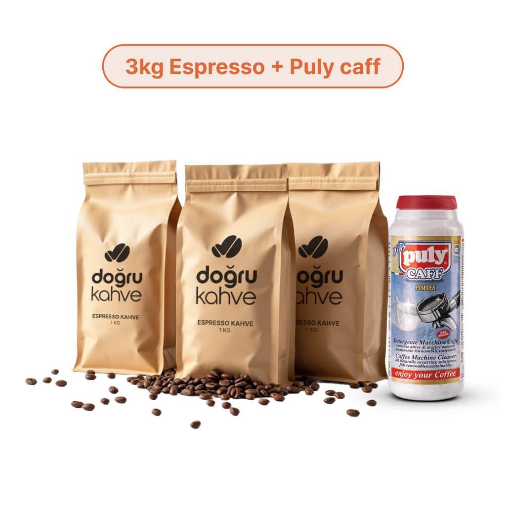 3 Kg Espresso Kahve + Puly Caff Kahve Makinesi Temizleme Tozu 900 gr