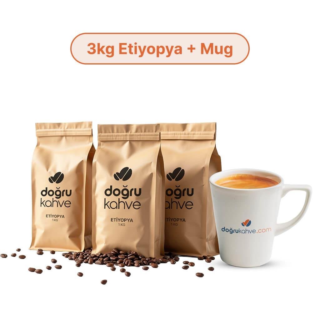 3 Kg Etiyopya Filtre Kahve + Baskılı Porselen Mug 220 ml