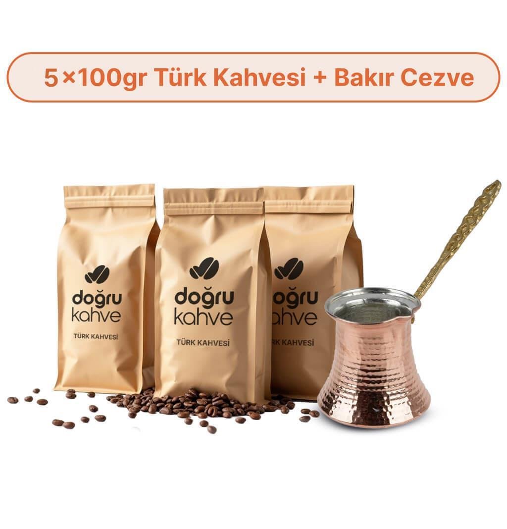 5x100 gr Türk Kahvesi + 2 Kişilik Bakır Cezve