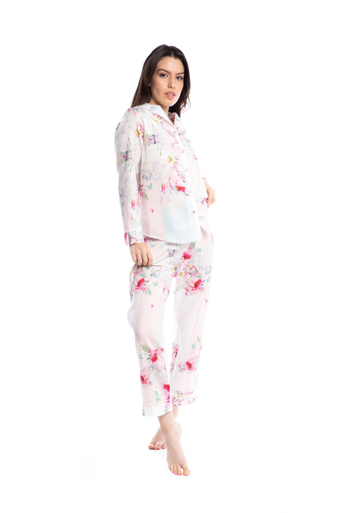 Çiçek Desenli Gömlek Bayan Pijama Takımı