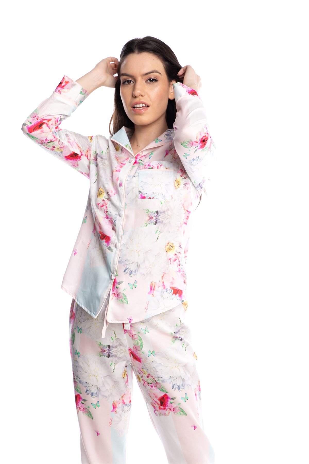 Çiçek Desenli Gömlek Bayan Pijama Takımı