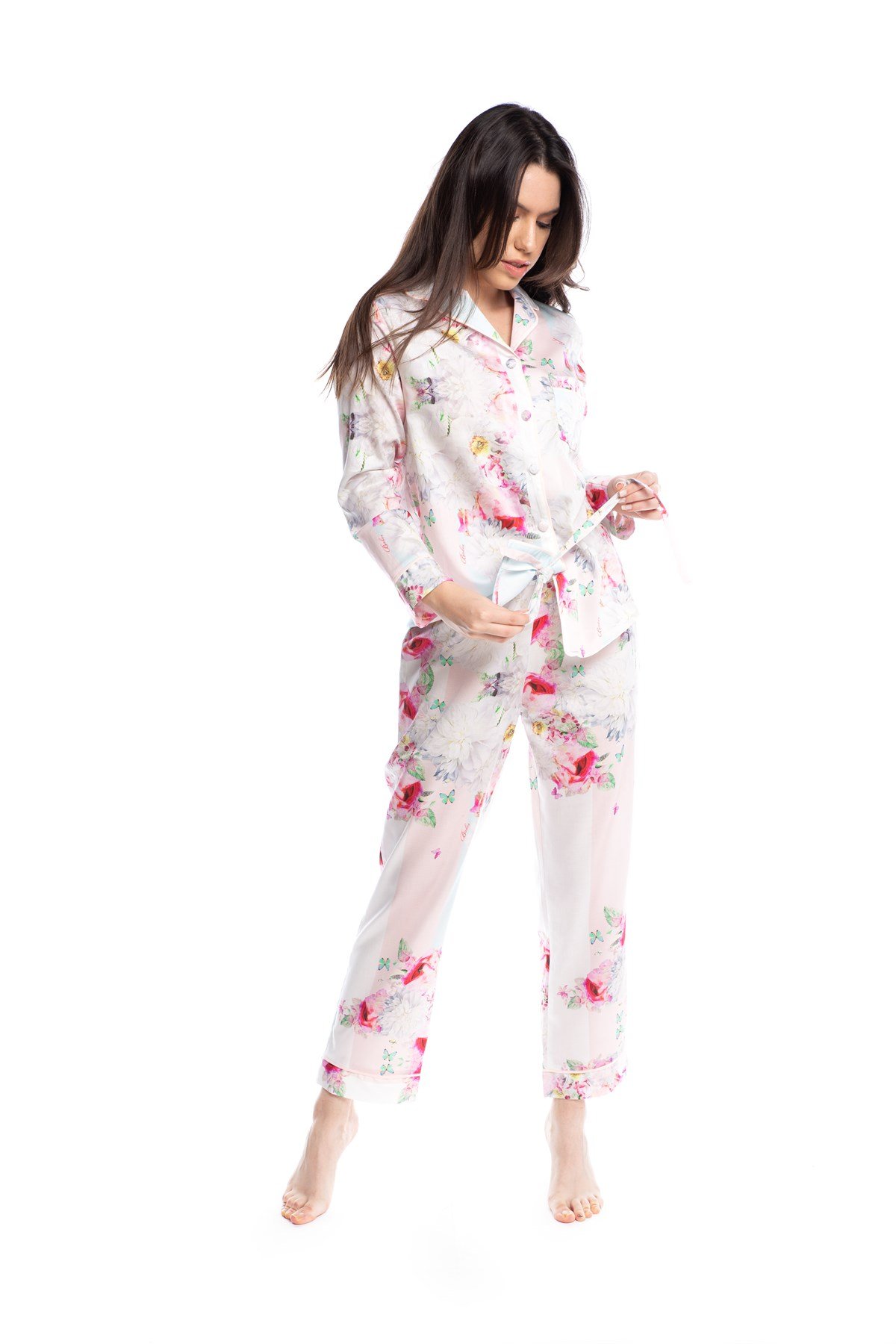 Çiçek Desenli Gömlek Bayan Pijama Takımı
