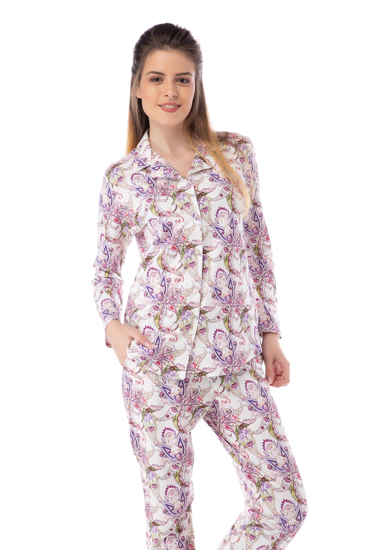 Çiçekli Gömlek Bayan Pijama Takım