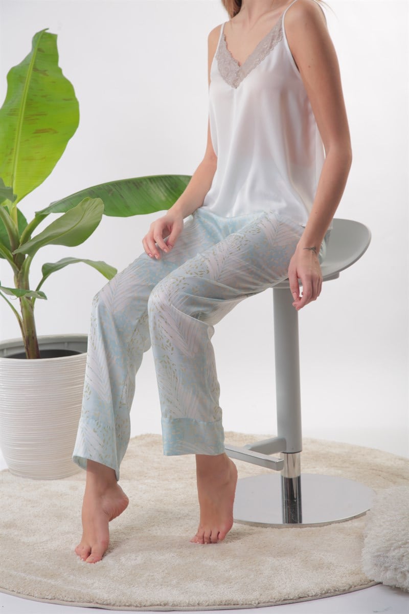 Dantel Detay Soft Desen Mavi Pijama Takımı