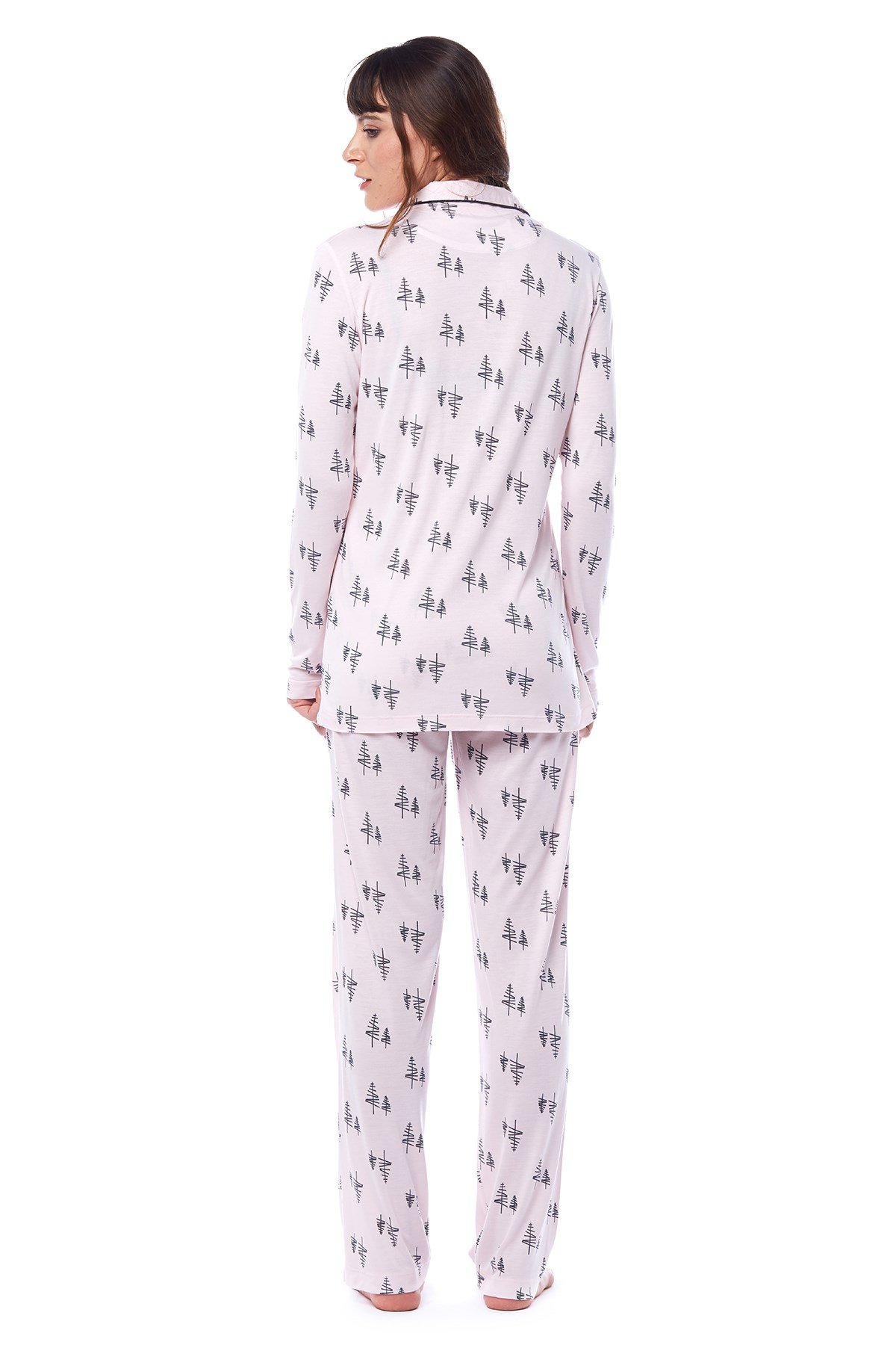 Kadın Çam Ağaç Desenli Gömlek Pijama Takımı