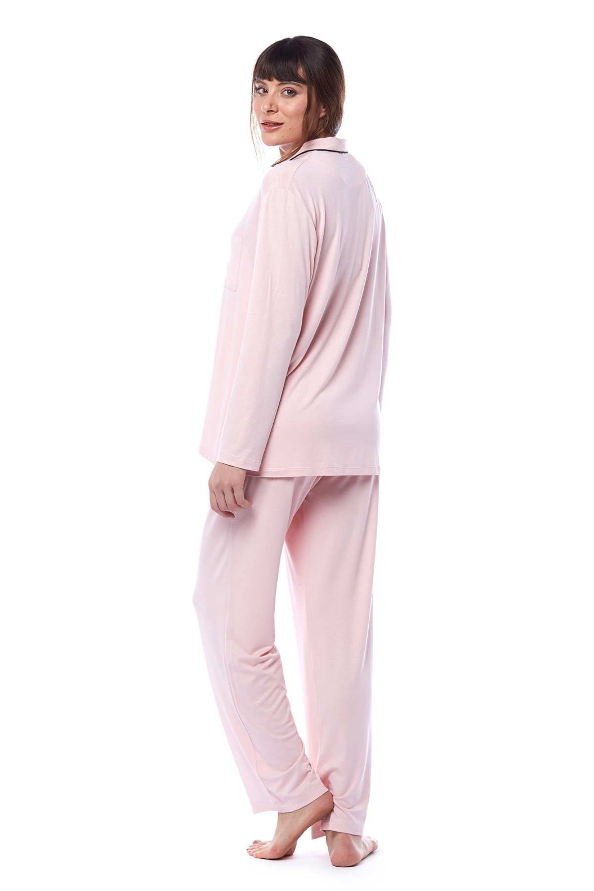 Kadın Pembe Gömlek Pijama Takımı