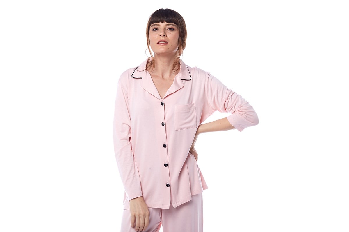 Kadın Pembe Gömlek Pijama Takımı