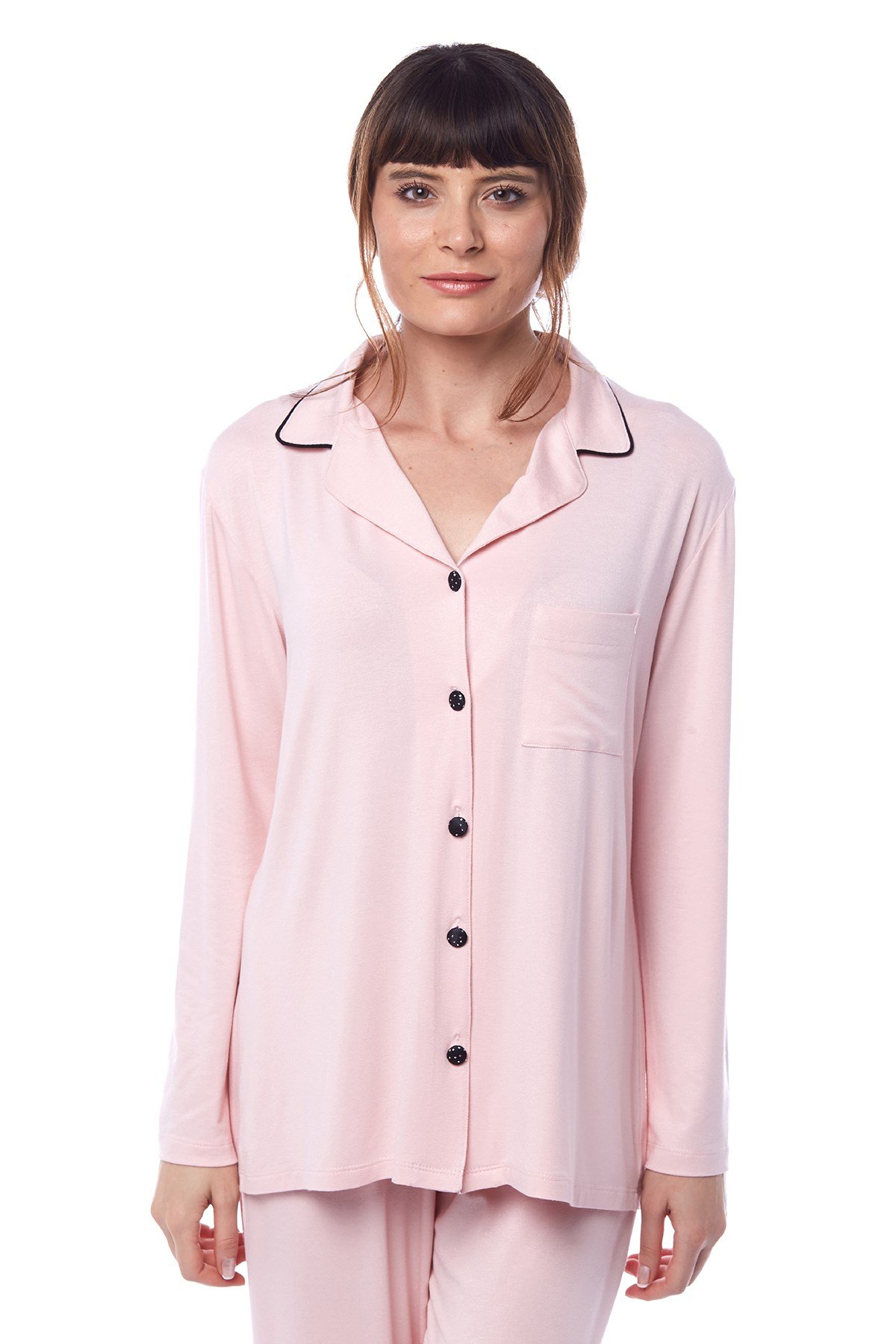 Kadın Pembe Gömlek Pijama Takımı