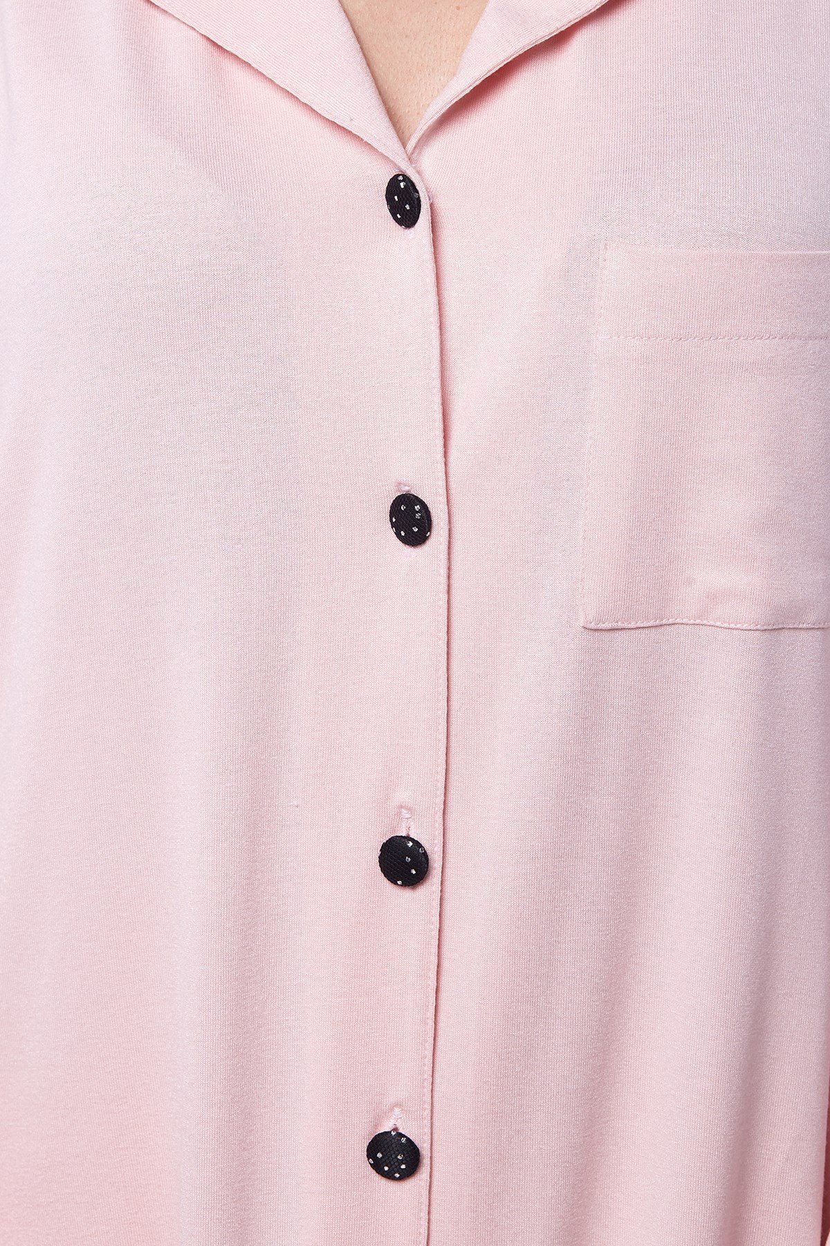 Kadın Pembe Gömlek Pijama Takımı