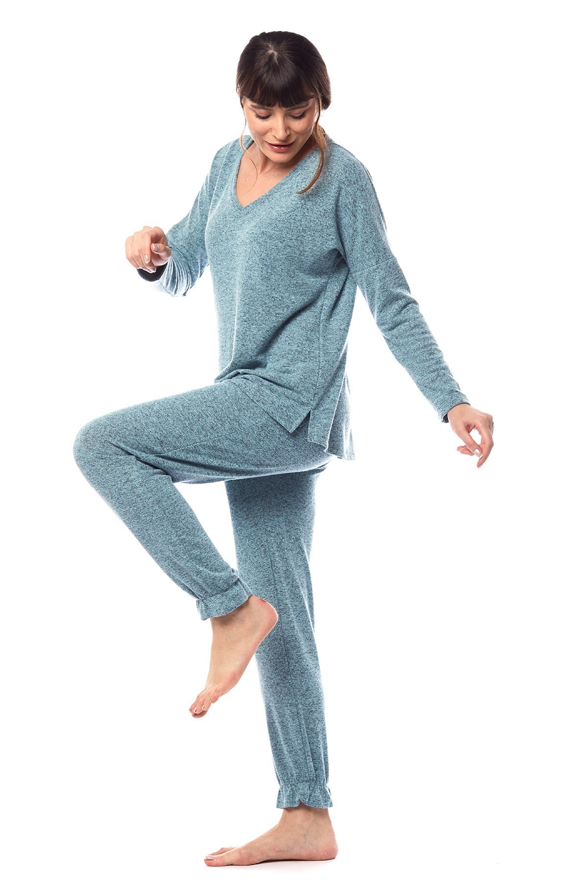 Kadın Yeşil Melanj Spor Pijama Takımı
