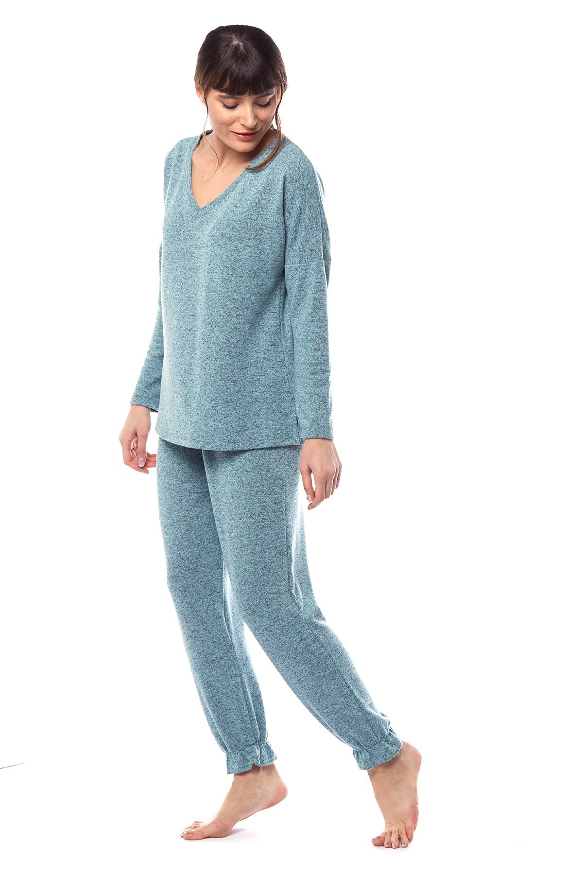 Kadın Yeşil Melanj Spor Pijama Takımı